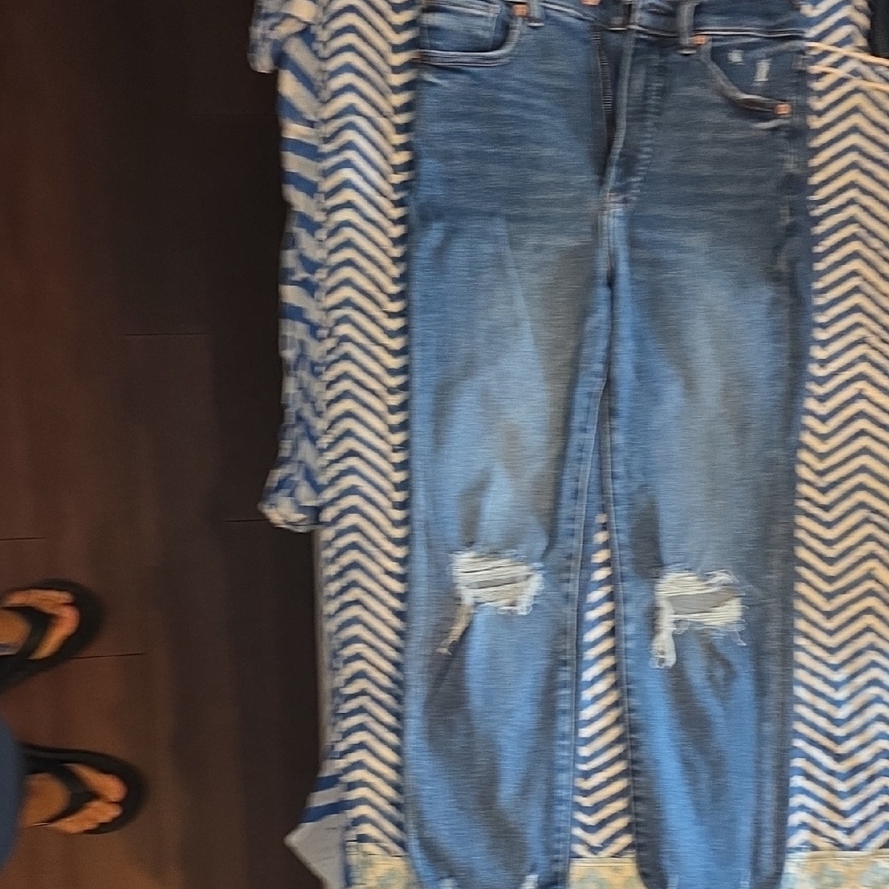 Express Distressed Blue Straight Leg Jeans